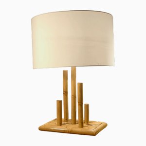 Modern Brutalist Bamboo Table Lamp in the style of Audoux-Minet, France, 1970s