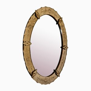 Vintage Art Deco Oval Venetian Mirror, 1930s