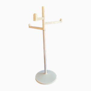Vintage Sculptural Adjustable Towel Rack in White Plastic with Aluminum Rod by Makio Hasuike for Gedy, Italy, 1970s