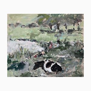 Magdalena Spasowicz, Paesaggio con mucca, Olio su tavola, 1998