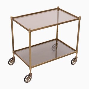 Carrello di servizio Hollywood Regency in ottone, anni '70