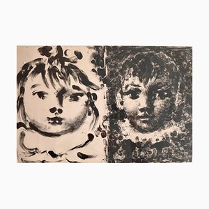 Pablo Picasso, Ritratto dei bambini Paloma & Claude, Litografia, 1950