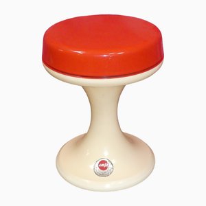 Rotweißer Badhocker aus Kunststoff mit Trompetengestell von Emsa, 1960er