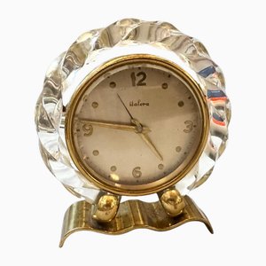 Mid-Century Modern Brass and Clear Acrylic Glass Table Alarm Clock from Italora, 1950s