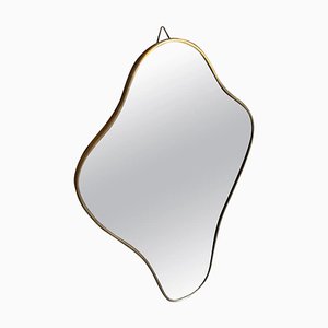Mid-Century Modern Brass Well Shaped Wall Mirror in the style of Gio Ponti, 1950s