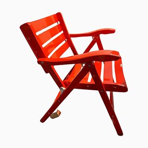 Sedie da giardino pieghevoli arancioni nello stile di Reguitti, anni '80, set di 4