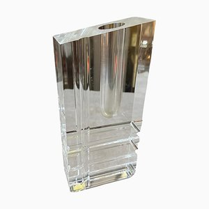 Italian Modernist Rectangular Clear Acrylic Glass Vase, 1970s