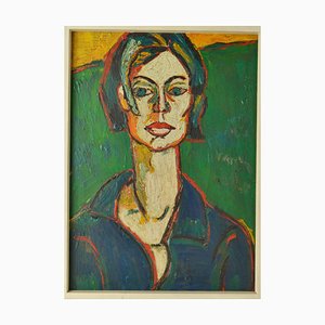 Ritratto femminile in colori vivaci, anni '60, acrilico
