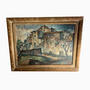 Villaggio nel sud della Francia, anni '30, olio su tela, con cornice