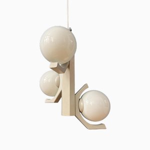 Lampe à Suspension Bony Mid-Century Gris avec Abat-jours en Verre Opalin
