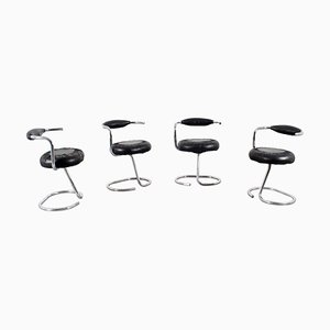 Metal and Black Skai Cobra Chairs attributed to Giotto Stoppino, Italy, 1970s, Set of 4