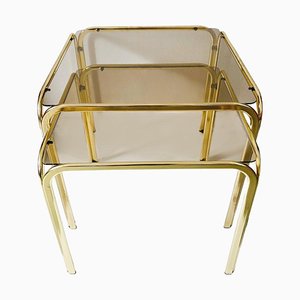 Vintage Brass Side Tables in Smoked Glass, 1980s, Set of 2