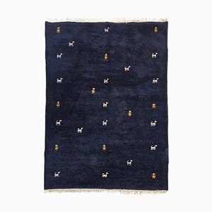 Minimalistischer Midnight Blue Handgeknüpfter Gabbeh Teppich im Nahen Osten, 1970er