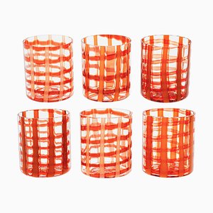 Burnt Orange & White Zanfirico Murano Glasses from Cenedese, Set of 6
