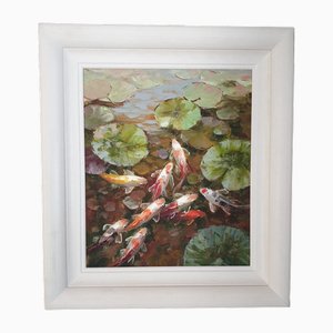 C Lewis (Chen Tai-Yu), Koi-Karpfen, Öl auf Leinwand, 1990