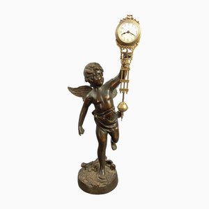 Winged Cherub Mechanical Bronze Pendulum Clock Statue, 1930s