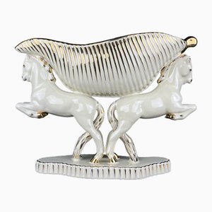 Vase Ancien Chevaux en Céramique par Egisto Fantechi Maioliche Ceramic, Sesto Fiorentino, Italie, 1940s