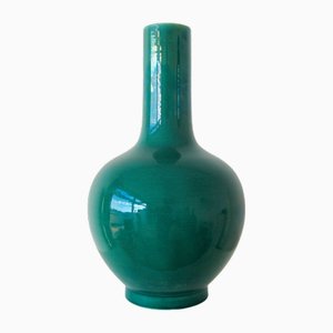 Tiefgrüne Craquelé Keramikvase, 1970er