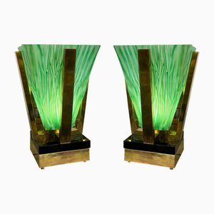Green Italian Art Deco Lamps, Set of 2