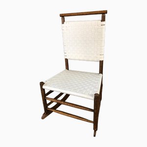 Early 20th Century Oak Rocking Chair with White Cotton Woven Seat and Back