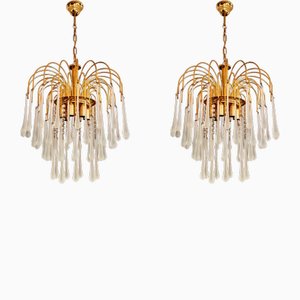 Lámpara de araña en forma de lágrima de cristal de Murano al estilo de Paolo Venini, Italia, años 70