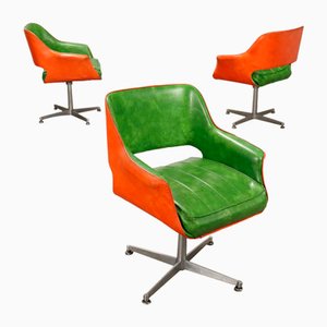 Vintage Swivel Chairs in Aluminium & Leatherette, 1960s, Set of 3