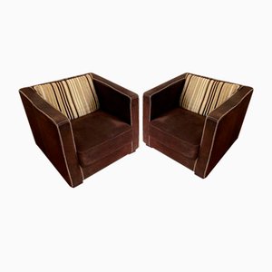 Set of Italian Club Armchairs in Nubuck