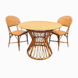 Rundes Vintage Esszimmer Set aus Rattan & Bambus, 1960er, 3