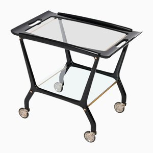 Italian Black Wood and Brass Serving Bar Cart attributed to Ico Parisi for De Baggis, 1950s