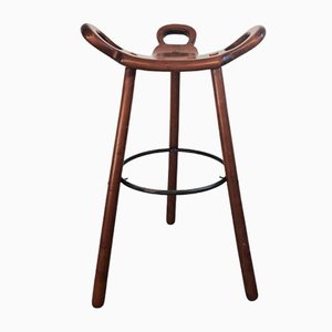 Brutalistischer Barhocker aus Eiche, 1970er