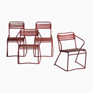 Chaises de Jardin Rouges, 1920s, Set de 4