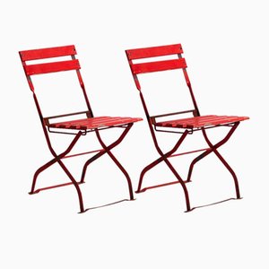 Sillas plegables de exterior de color rojo, años 20. Juego de 2