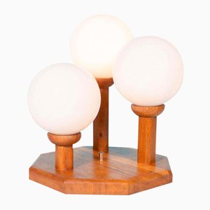 Bohemian Glass Ball Table Lamp in Wood & Glass, 1970s