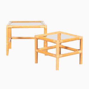 Böhmische Vintage Satztische aus Rattan, 1970er, 2er Set