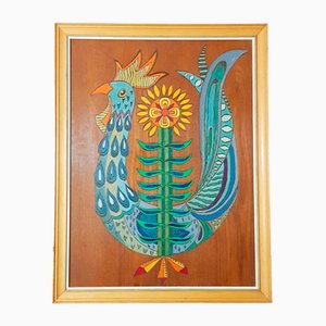 Obra de arte en madera grabada al estilo de Lurçat, 1973