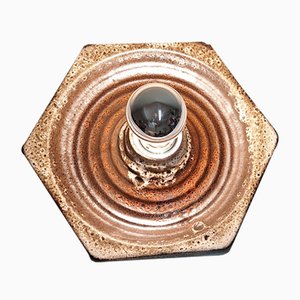 Vintage German Flat Wall Lamp in Gray-Brown Glazed Ceramic by Hustadt-Leuchten, 1970s