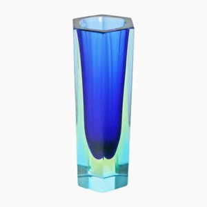 Small Blue Murano Block Vase from Seguso, 1960s
