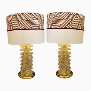 Lampes Disque Ondulées Dorées, Set de 2