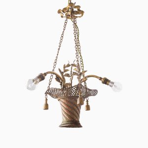 French Brass Lamp Basket, 1940s