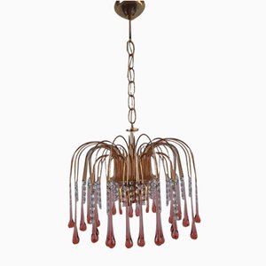 Lampadario a cascata grande rosa di Murano, 1960