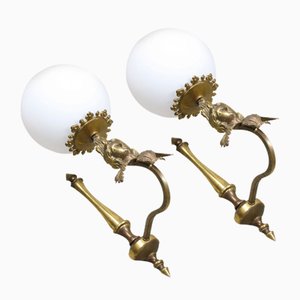 Italian Figural Brass Wall Lamp, Set of 2