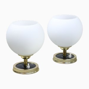 Vintage Italian Aluminium & Opaline Bedside Lamps, Set of 2