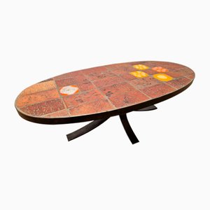 Table Basse en Pierre de Lave et Céramique par Jean Jaffeux, 1970s