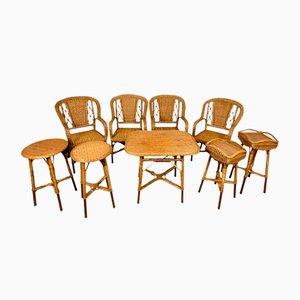 Mid-Century Rattan Living Room Set, Set of 9