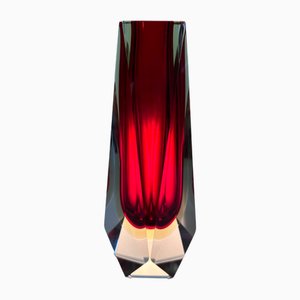 Murano Glass Block Vase in Sommerso Technique with Facet Cut by Flavio Poli for Seguso, Italy, 1960s