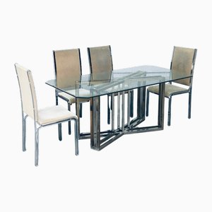 Hollywood Regency Style Geometrical Design Brass & Glass Dining Table from Belgochrom, 1970s