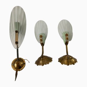 Italienische Messing Glas Wandleuchten, 1950er, 3 . Set
