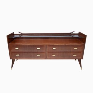 Commode Vintage en Noyer avec Plateau en Verre Épais, Italie, 1950s
