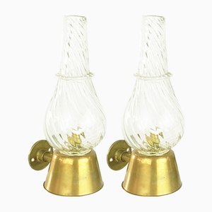 Mid-Century Wandleuchten aus Muranoglas & Messing von Seguso, 1940er, 2er Set
