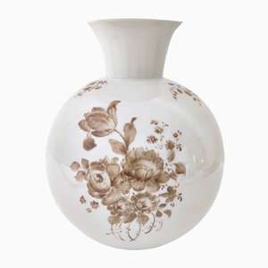 Elfenbeinfarbene Keramikvase mit braunen floralen Details von Rosenthal, Italien, 1943